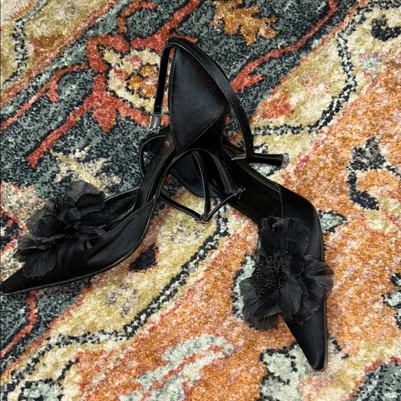 Wild Pair Black Floral Heels - Picture 4 of 9